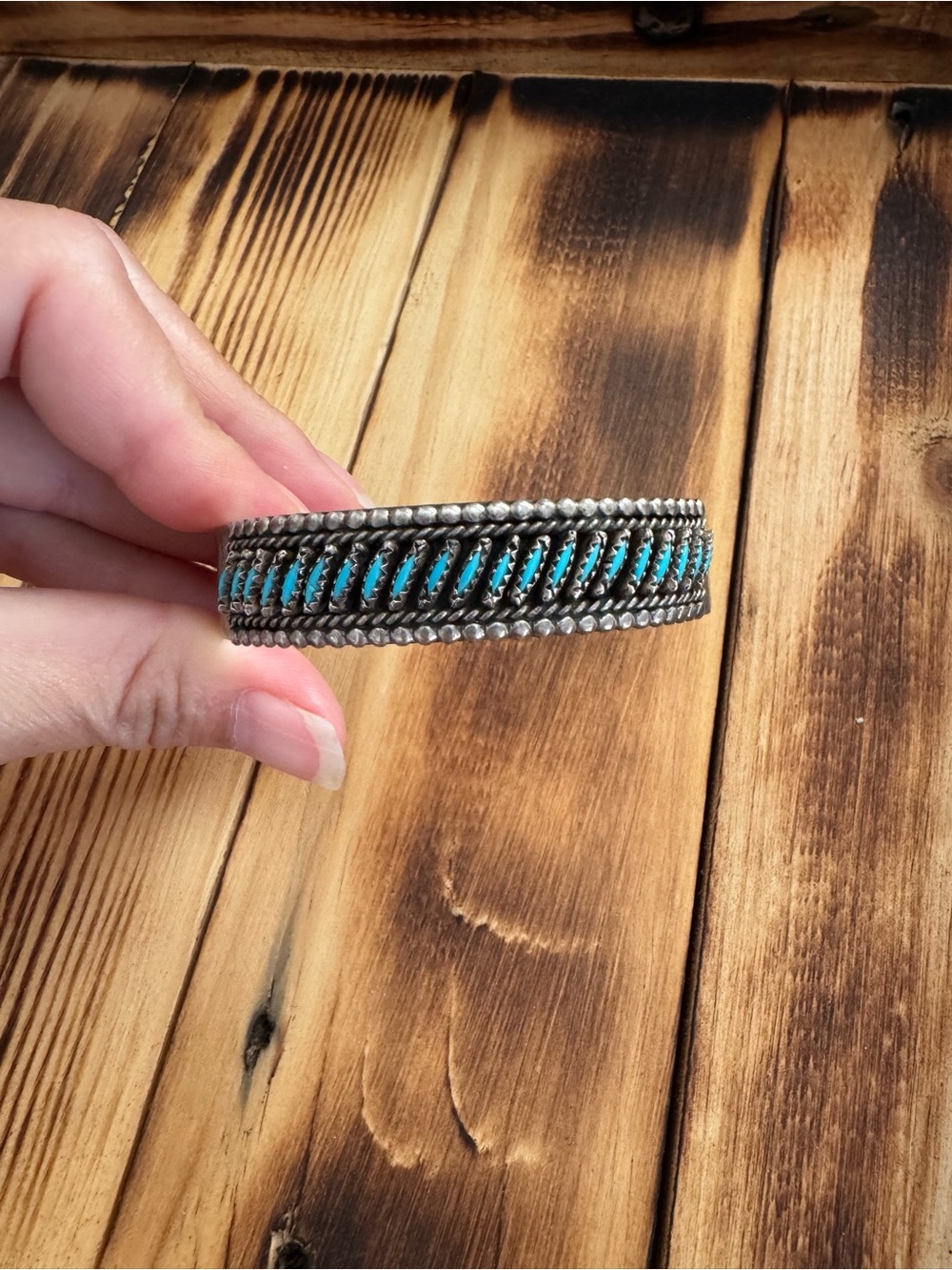 Vtg Zuni Needlepoint Cuff